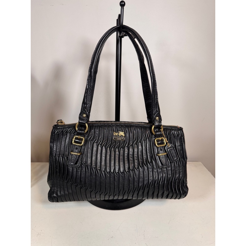 Coach Madison Gathered Leather Sophia Satchel Black Gold Handbag